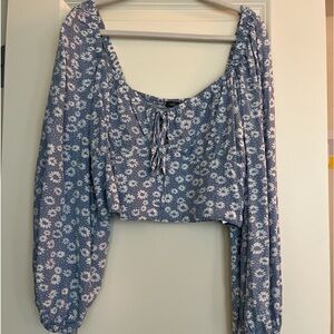 Blue Floral Long Sleeve Blouse